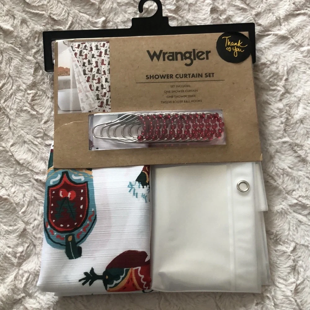 Wrangler Western Cowboy Boots Design Shower Curtain Set with Hooks NEW